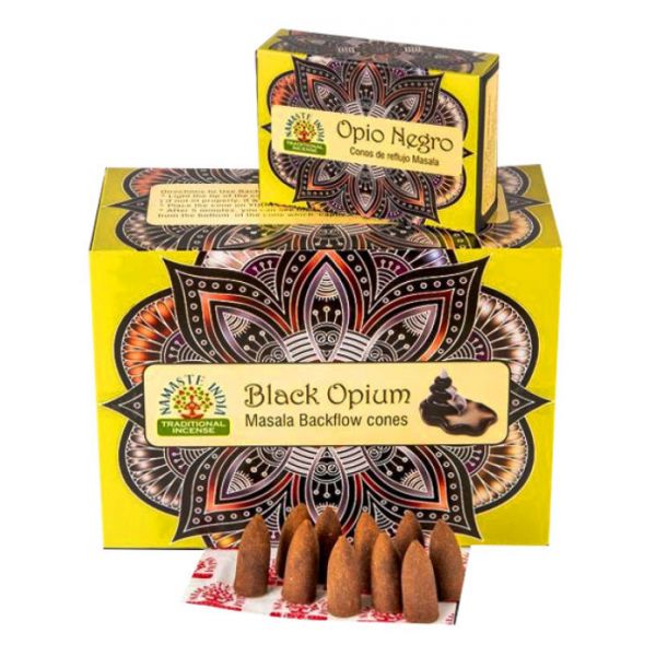 Ароматические конусы Жидкий дым Чёрный Опиум NAMASTE INDIA BLACK OPIUM